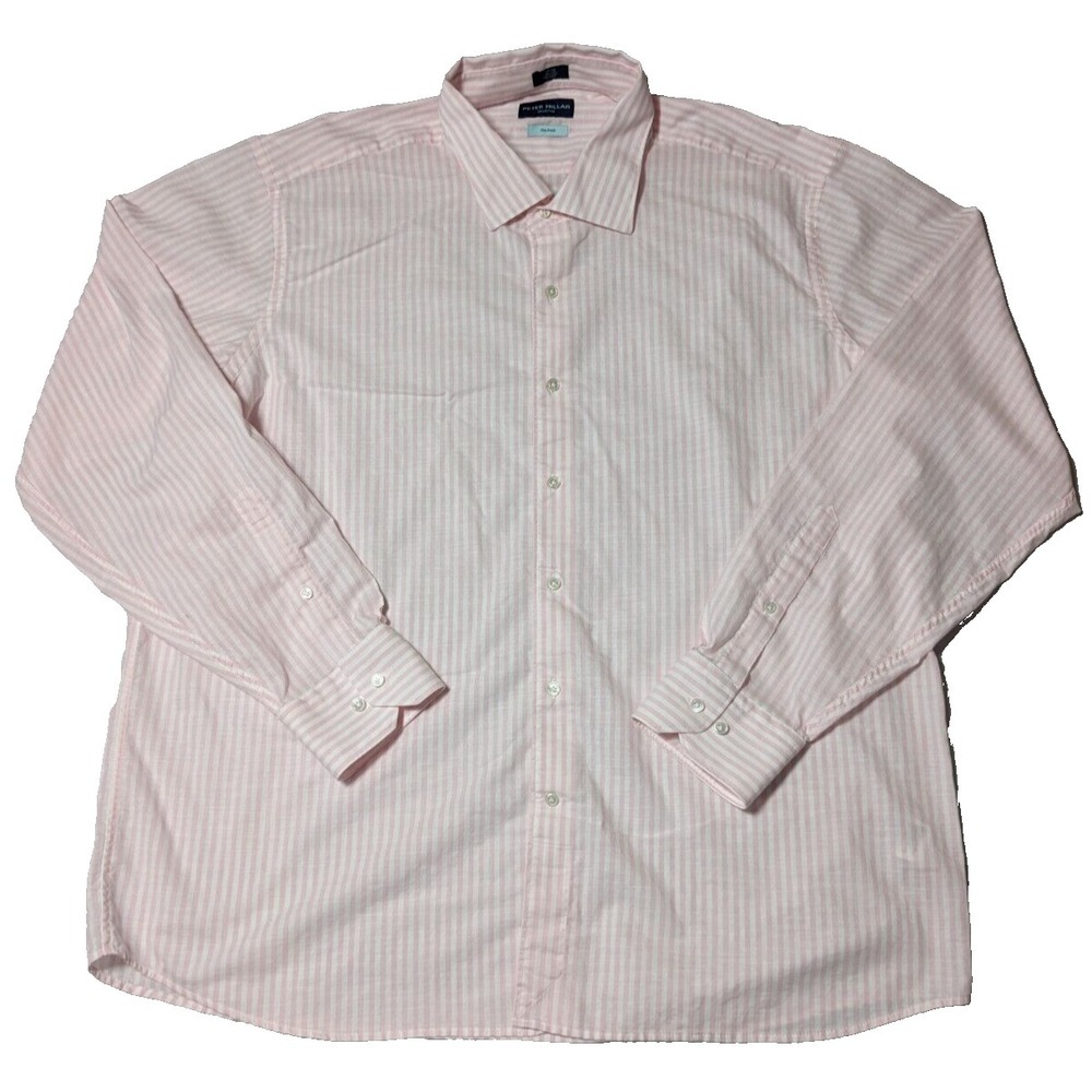 PETER MILLAR COLLECTION FLEX FINISH Men 2XL Pink Striped Cotton Button-Up Shirt